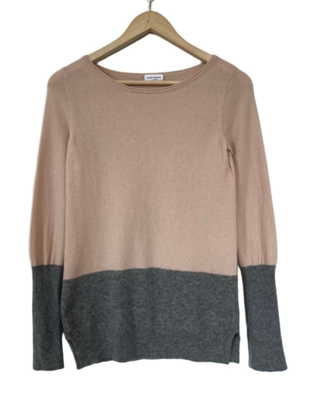 Club Monaco 100% Cashmere Sweater Salmon Pink Grey Colourblock Soft Knit